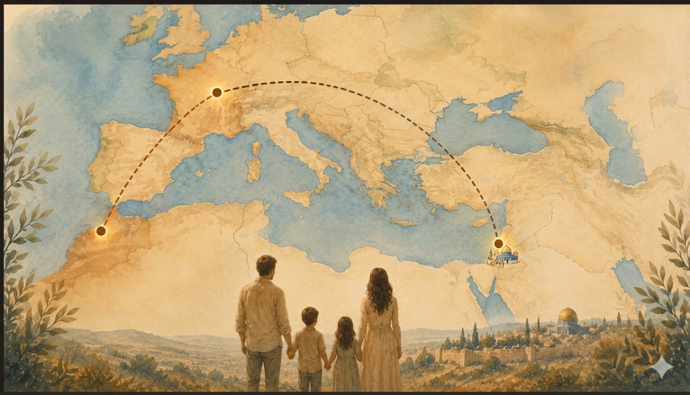 Carte migratoire — de Casablanca, Tunis et Varsovie vers Paris et Jérusalem